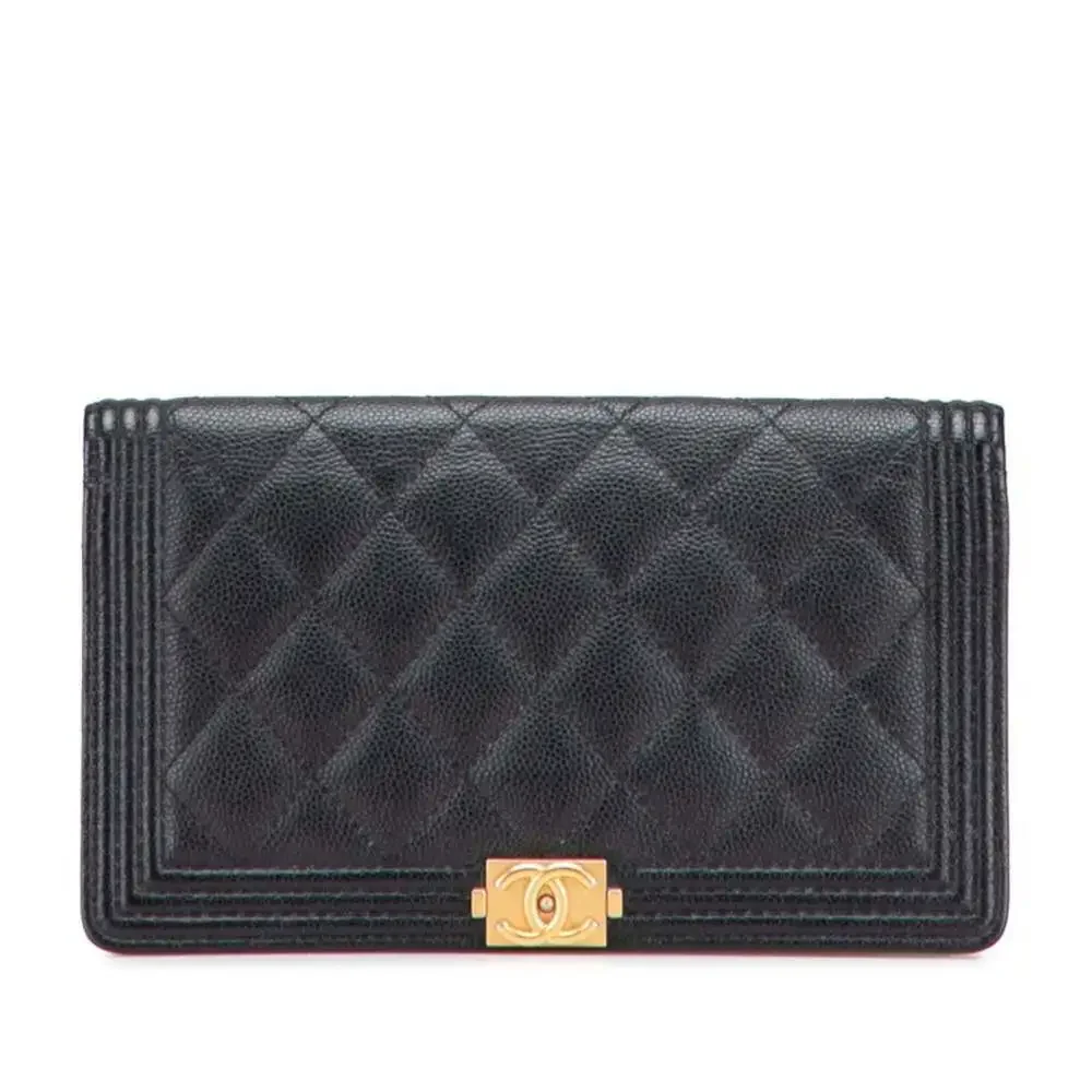CHANEL Authentic Black Caviar Leather Wallet